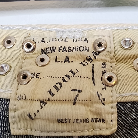 LA Idol Vintage Rhinestone Jeans Horse Shoe Pocket Long Womens Jeans - Picture 6 of 14